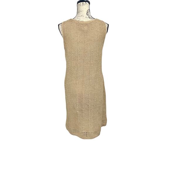 Vintage 1990s Chico's Gold Crochet Mesh Midi Dress Size Medium Boho 100% Cotton - Picture 4 of 13